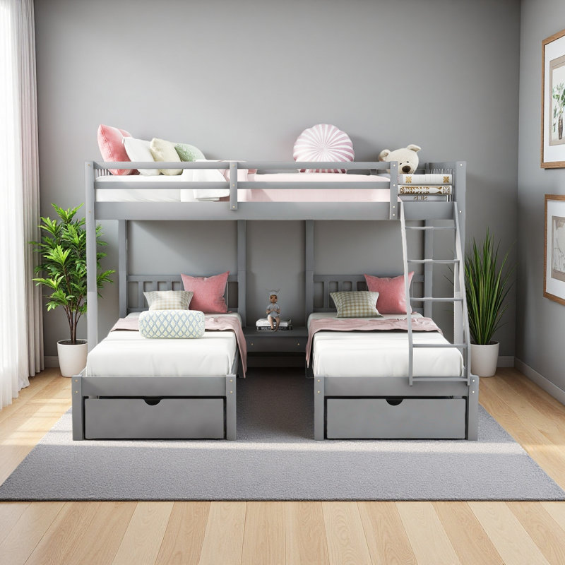 Lit double superposé au-dessus de simple et simple, Gris