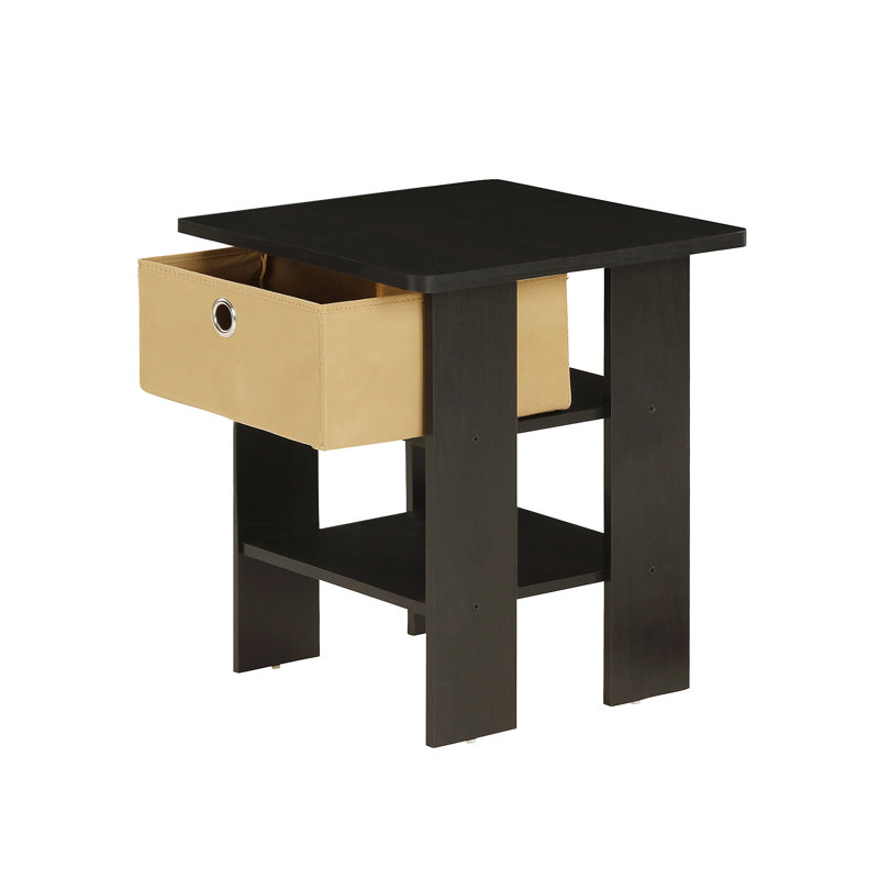 Stanbridge Side Table Nightstand with Fabric Storage Bin, Espresso/Brown