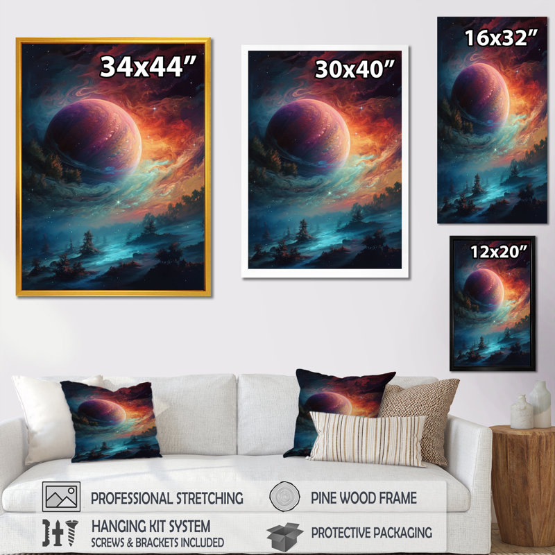 Imagine Space V sur toile, Cadre d'angle fermé noir, H 40 po x l 30 po x P 1,5 po