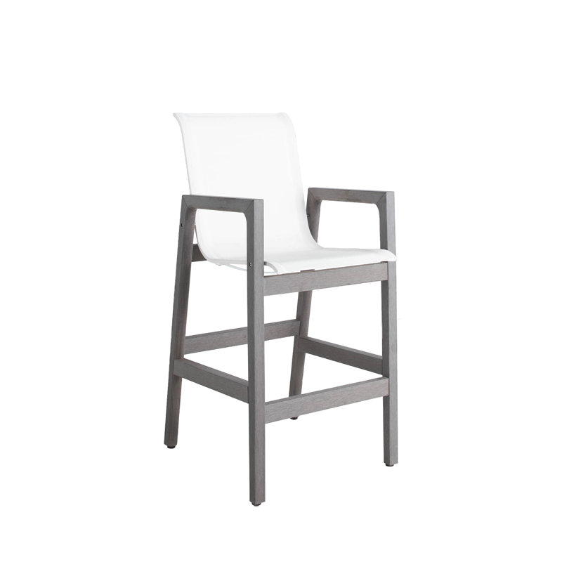 Tabouret de bar Seashore en bois gris avec toile blanche, Gris ardoise
