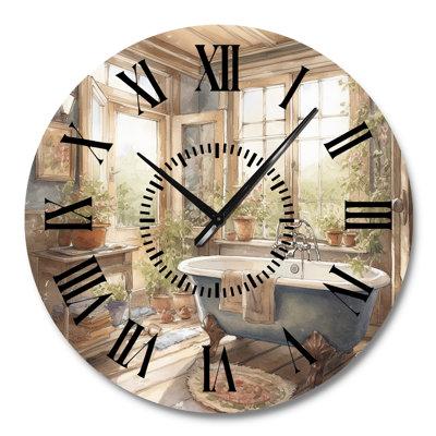 Old Farmhouse Bathtub IV - Bathroom Floral Black Face Wall Clock
