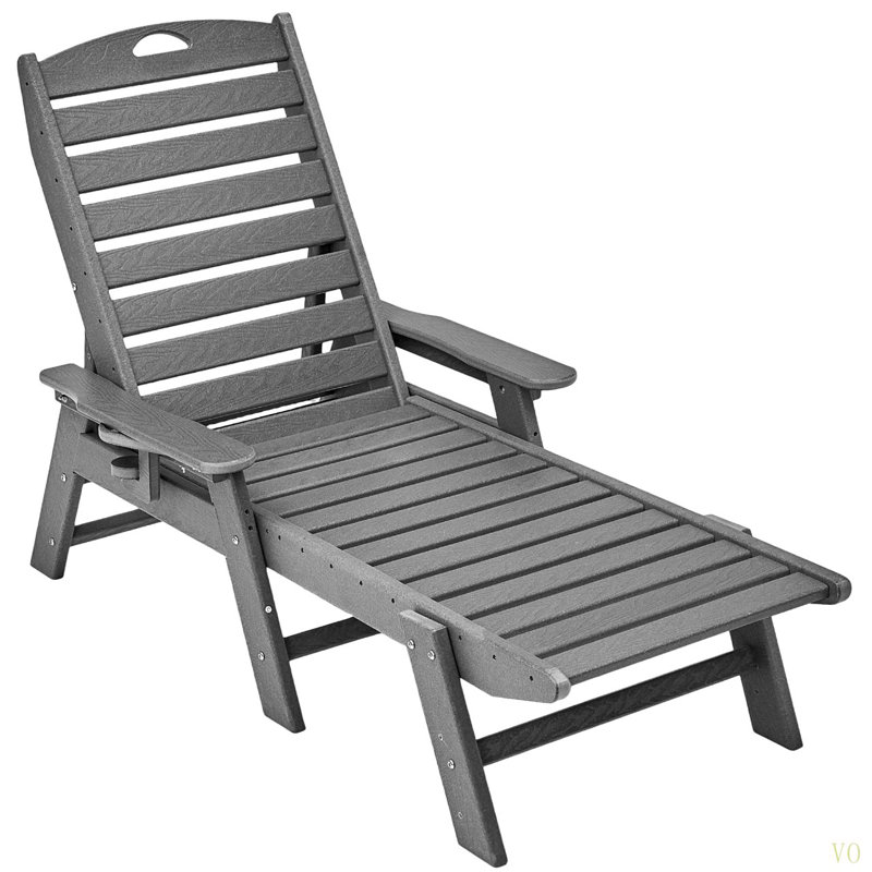 Outdoor Chaise Lounge Chair 6 Position Adjustable Reclining Bench Lounger, Gray