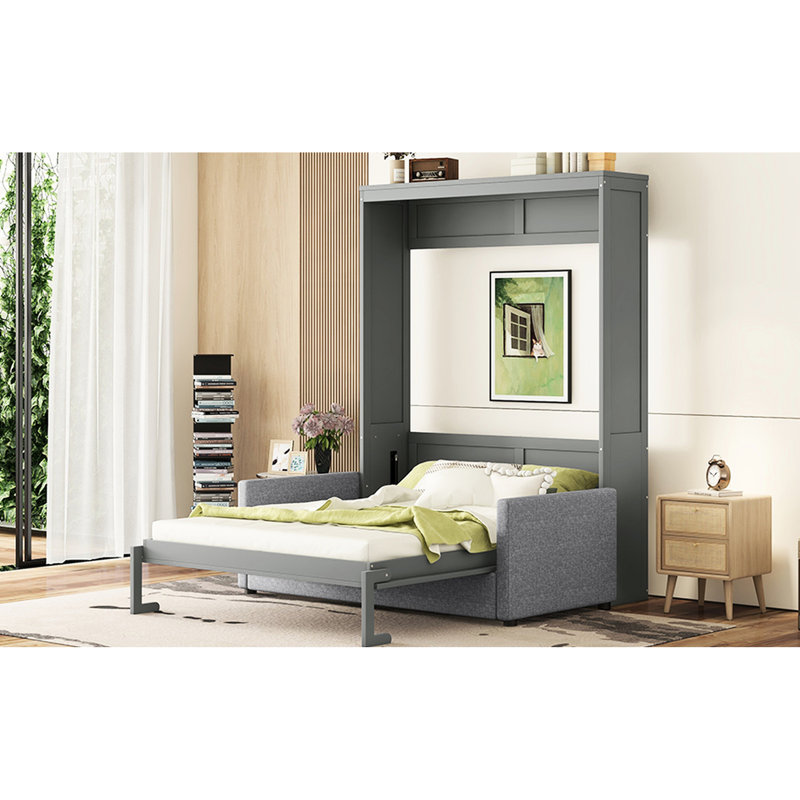 Queen Size Bed Grey - Functional With Storage And Integration For Queen, Multifunctional Storage, Maximize Space Efficiency In Small Apartments