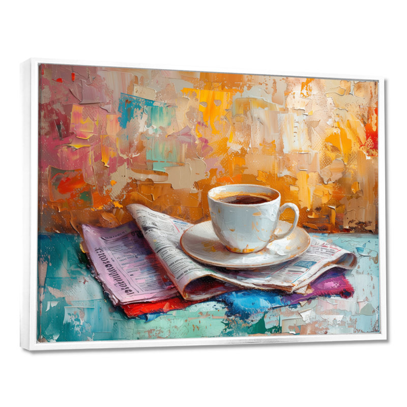 Morning Cozy Cup Of Coffee - décoration murale café, Cadre flottant blanc, H 16 po x l 32 po