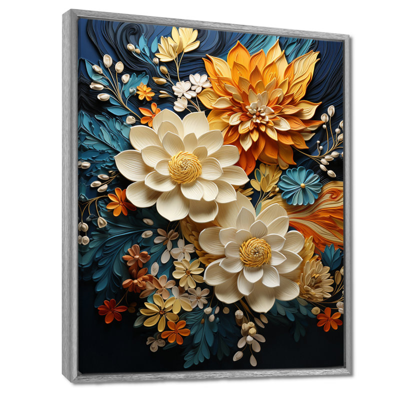 Humira orange sarcelle botanique tourbillon II - art botanique abstrait, H 32 po x l 24 po, Reproduction avec cadre flottant