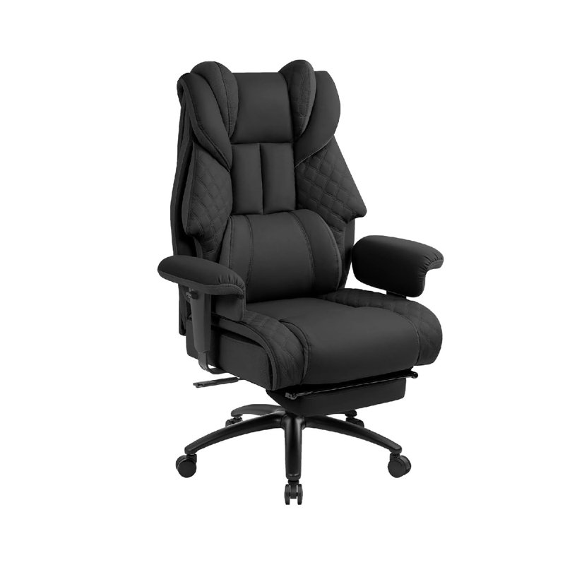 Grande et grande chaise de bureau 400 lb avec repose-pieds et soutien à la taille, noir