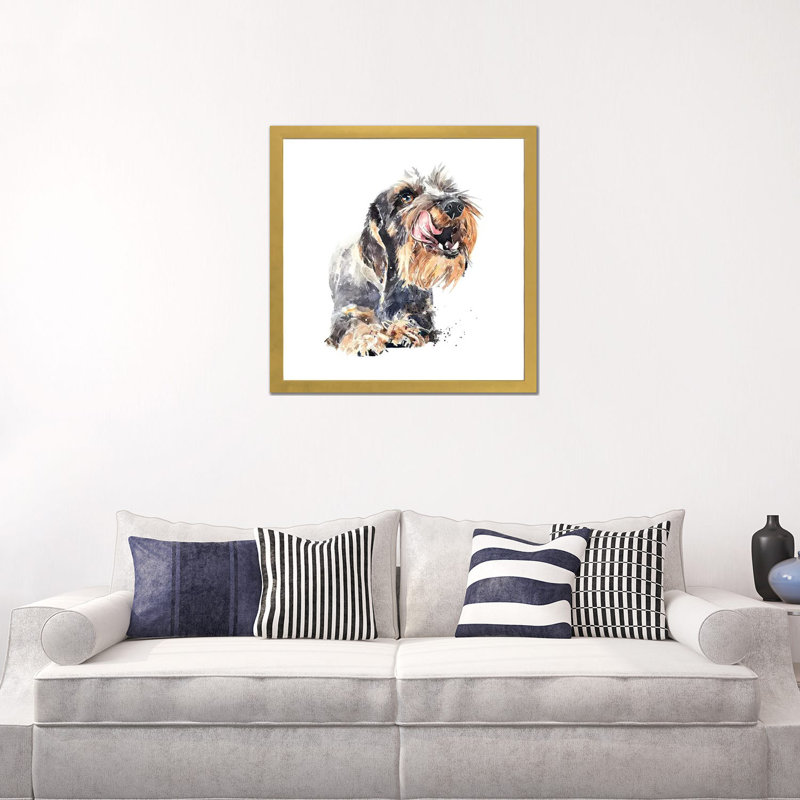 «Wirehaired Dachshund I» par EdsWatercolours - impression, Blanc, H 24 po x l 24 po x p 1 po, Papier encadré doré