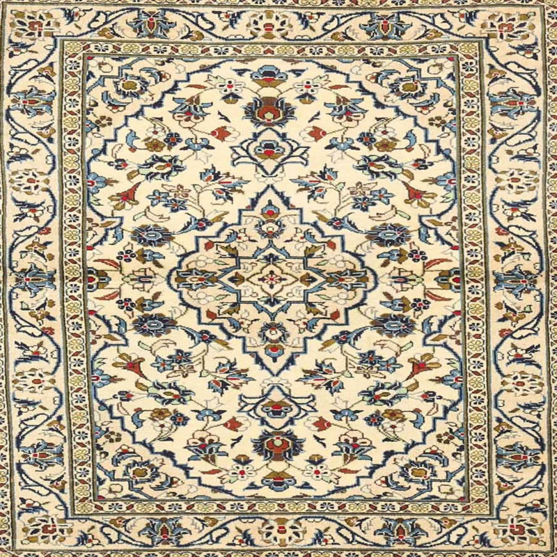 Tapis traditionnel beige / bleu Ryson, Carré 7 pi