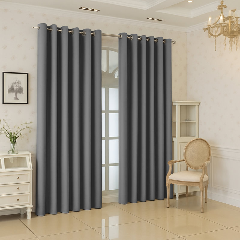 Aspire Homeware 100% Polyester Room Darkening Blackout Eyelet Curtains (Set Of 2), Light Grey, 117cm Width x 137cm Drop