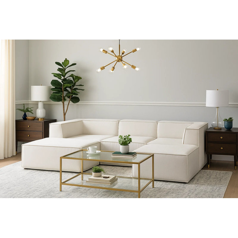 Canapé modulaire contemporain 106 po 106 pièces - Canapé surdimensionné en chenille 5 pièces avec repose-pieds beige, Beige