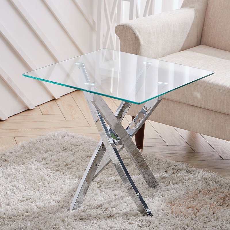 Shapiro Glass Top Cross Legs End Table