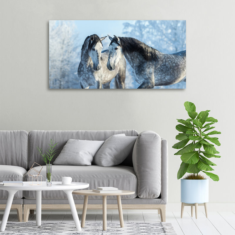 Grey Horses In Winter - No Frame Print on Canvas