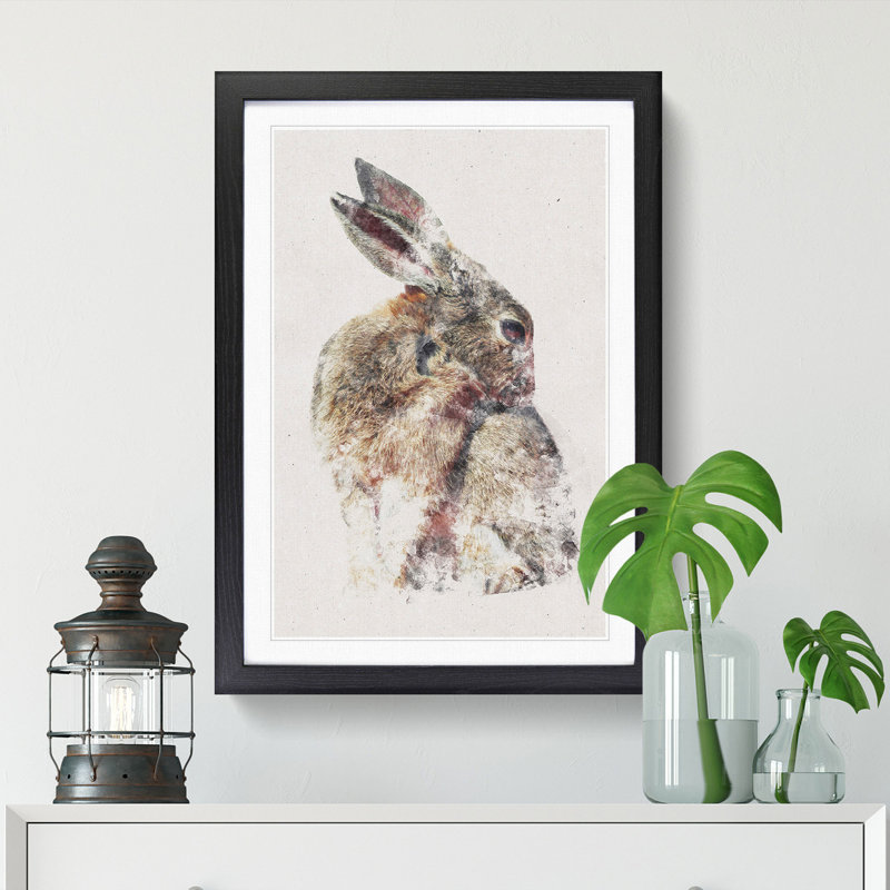 Brown Rabbit - Framed Print, 45cm H x 33cm W x 2cm D, Black Framed