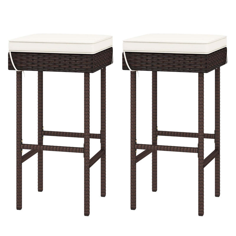 Tabourets de bar en rotin avec repose-pieds, 2