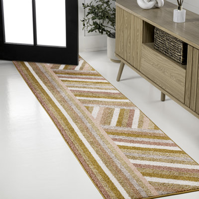 Huddersfield Rainbow Contemporary Stripe Red/Gold/Cream Rug