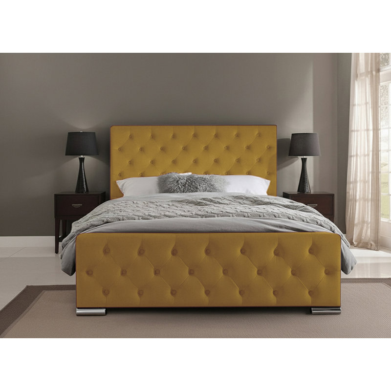 Carlos Upholstered Bed Frame, Small Double (4'), Turmeric