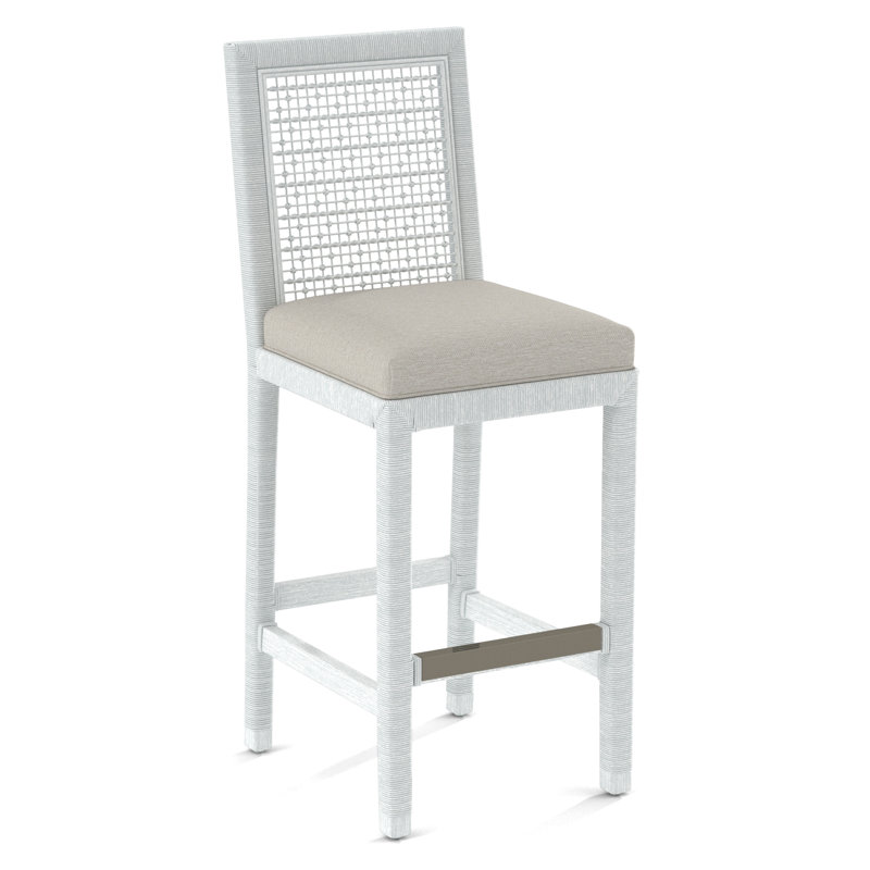 Pine Isle Upholstered Stool, Frost White, White Performance Fabric
