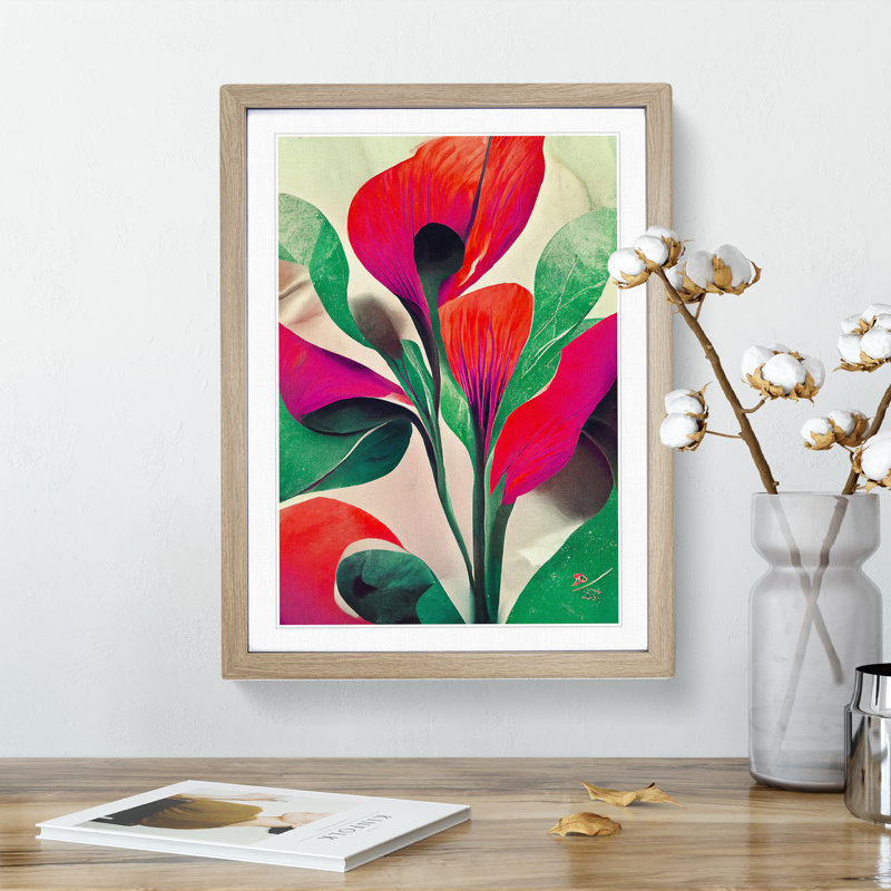 Amazing Abstract Flowers No.2 - Wall Art, 66cm H x 48cm W, Oak Framed, White