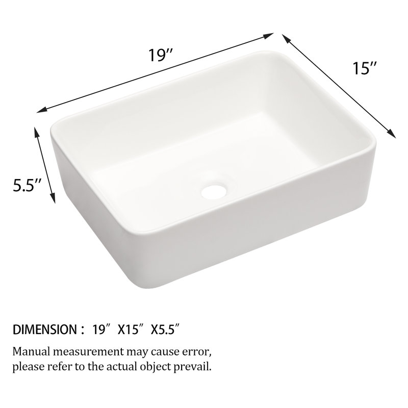 19"X15" Bathroom Ceramic Sink - Sleek Contemporary With Excellent Surface Finish And Low Water Uptake White Rectangular Modern Design Acid Resistance Absorption Capacity
