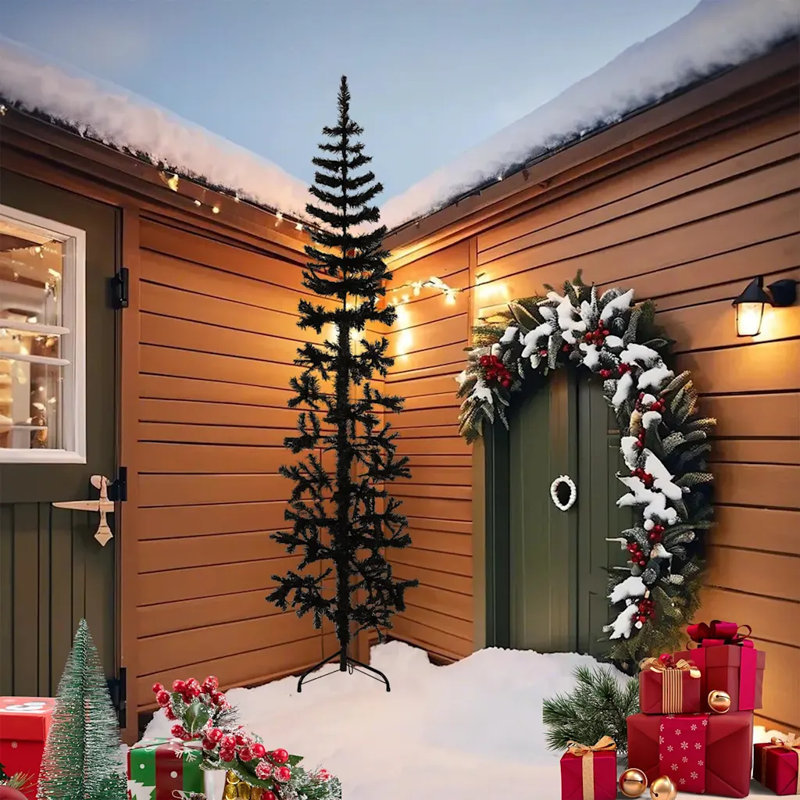 Moitié de sapin de Noël artificiel avec support, 94,5 po x 24 po, Noir