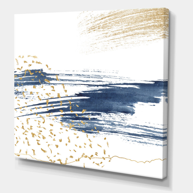 Bleu foncé et or abstrait I - peinture sur toile tendue, H 36 po x l 36 po x 1,5 po