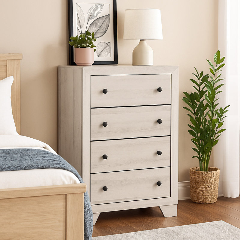 Cuzzy Tall Dresser Chest With 4 Drawers, Natural White Wood