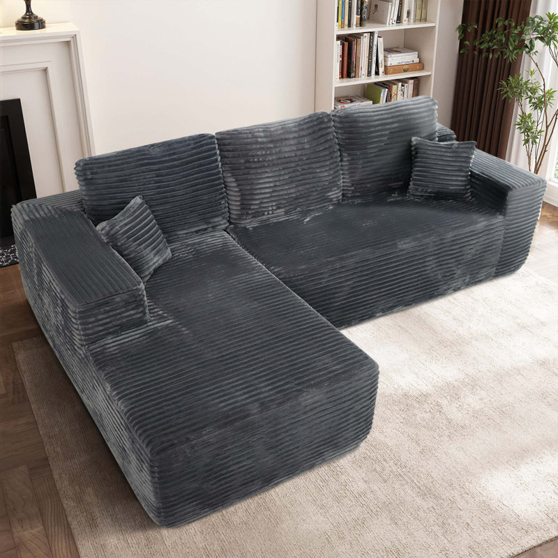 Canapé modulaire Cloud avec méridienne en L, canapé modulaire moderne avec assise profonde, fauteuils rembourrés pour la chambre à coucher du salon, aucun assemblage requis (tissu velours côtelé)
