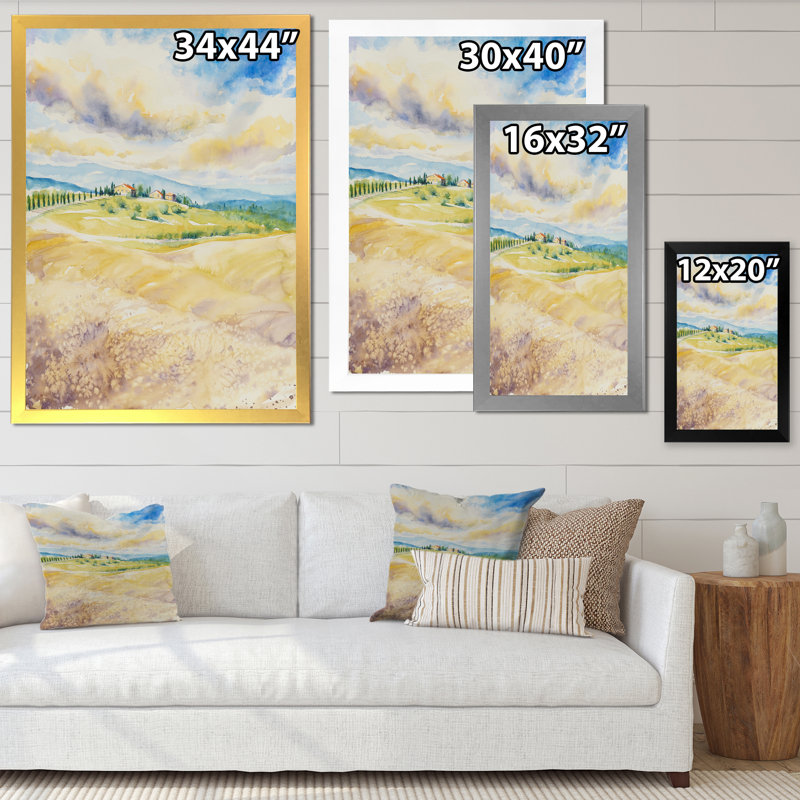 Paysage rustique italien - peinture sur toile, Toile avec cadre photo noir, H 40 po x l 30 po