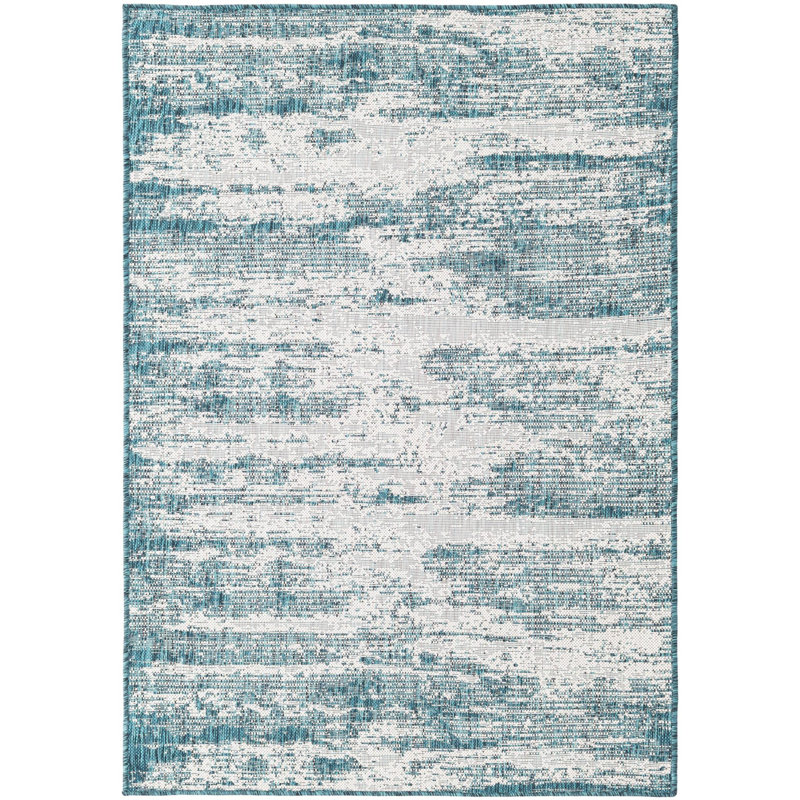 Outdoor Iris Area Rug Blue-Green Color, Rectangle 7'10" x 11'