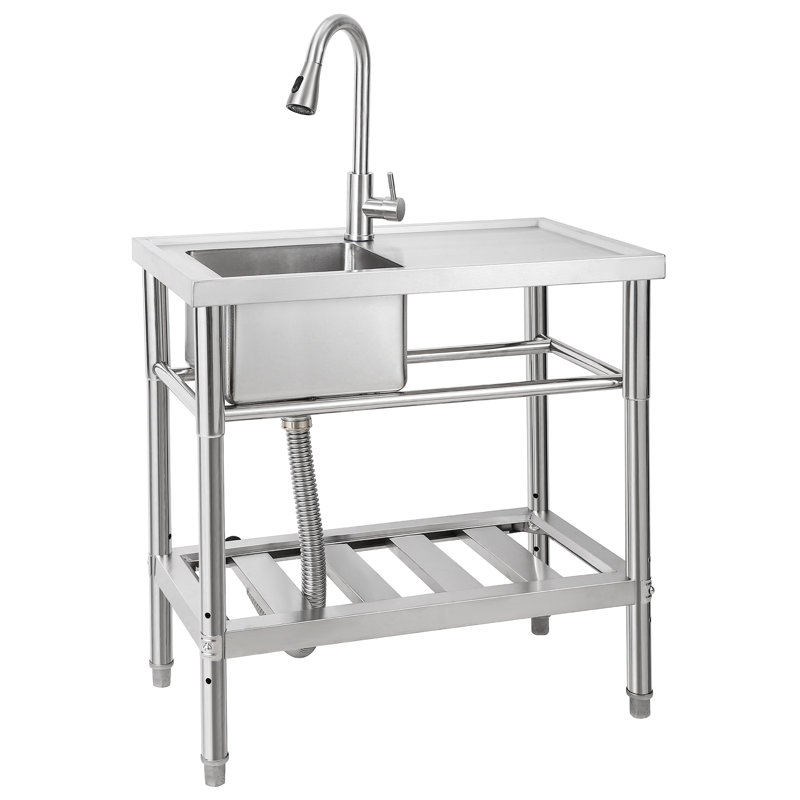 Stainless Steel Commercial Utility Sink – Freestanding Single Bowl with Worktop & Tap – 76 x 40 x 76 cm for Laundry, Restaurant, Garage & Outdoor Use