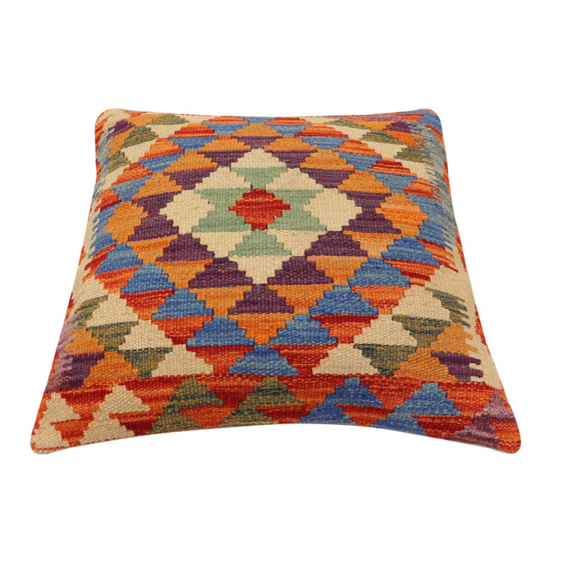 Coussin kilim tissé à la main Southwestern Quirk, H 18 po x l 19 po, Rouille / bleu / beige / mauve géométrique 4