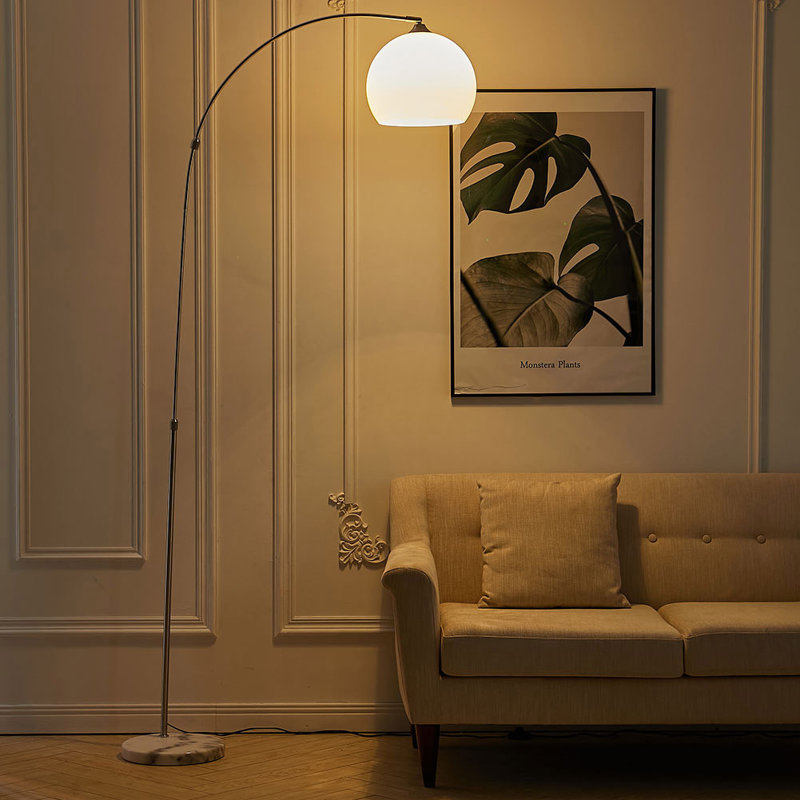 Amesbury 145cm Modern  Arched Floor Lamp with Marble Base, White