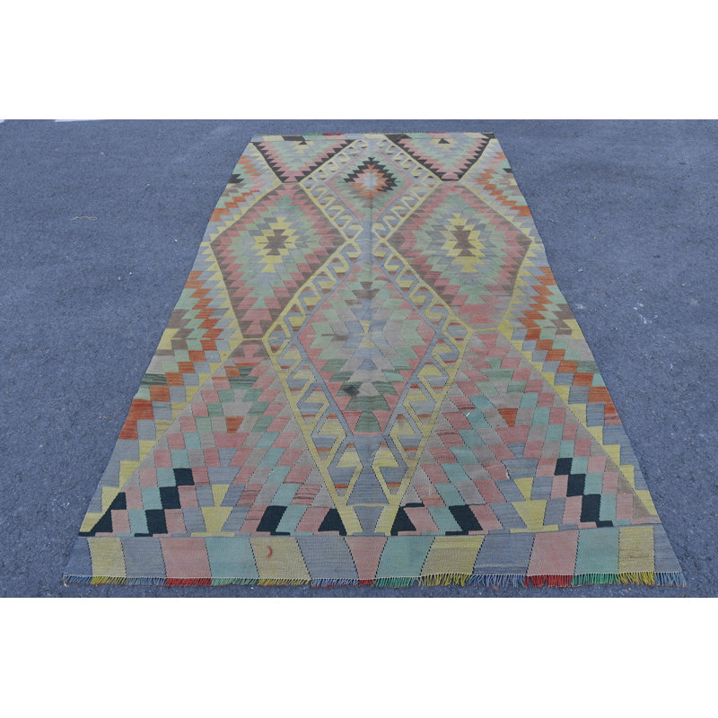 Tapis turc rétro Oushak avec motifs géométriques et matériaux organiques - jaune SN-6798