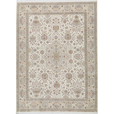 Hand-Knotted High-Quality Ivory and Beige Area Rug