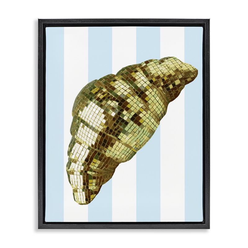 Cadre flottant Disco Croissant & Blue Stripes, design par Lil 'Rue, Cadre flottant noir de jais, H 21 po x l 17 po
