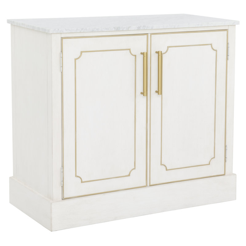 Camille Marble Bar Cabinet, Linen/Antique Gold