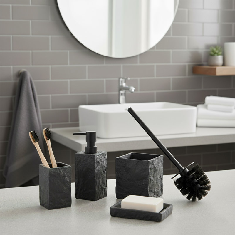 Porte-brosse à dents carré en résine, Noir