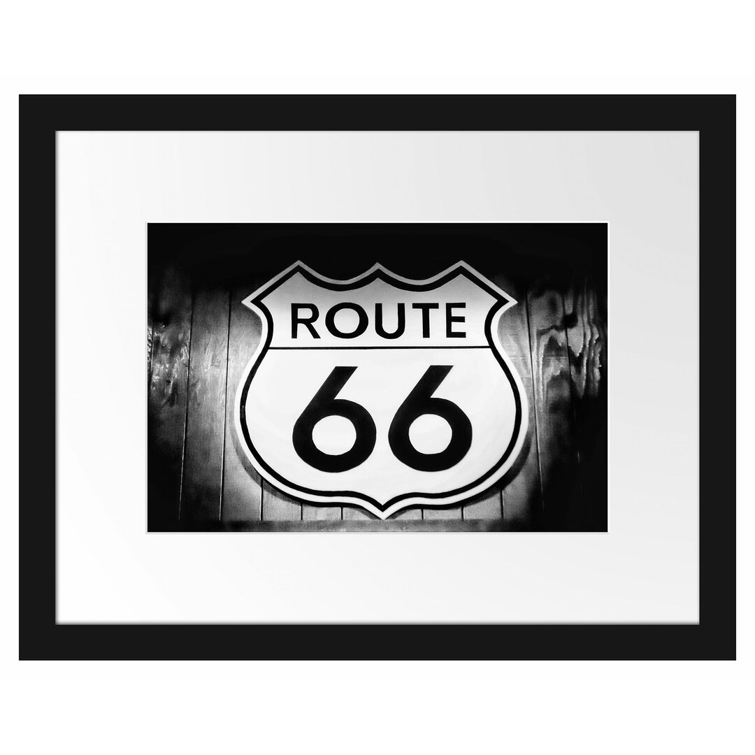 Modernes Route 66 Schild Gerahmter Fotokunstdruck