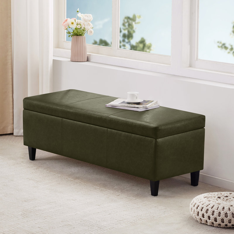Faux Leather Upholstered Storage Bench, Green