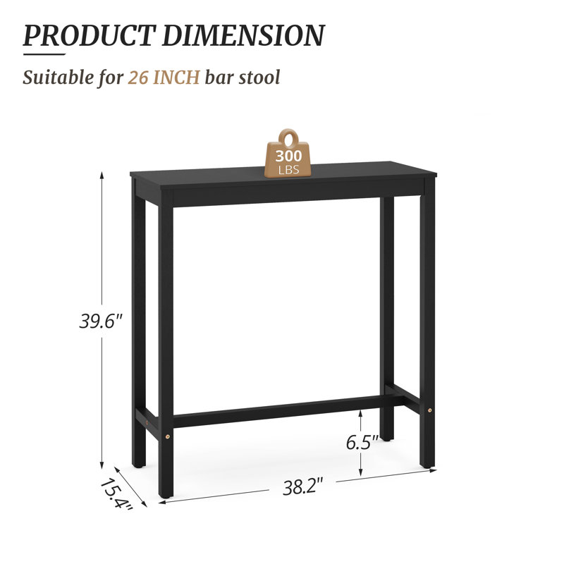 Table de bar Herstein, Noir, noir, noir, noir, H 39 po x L 38 po x l 15 po