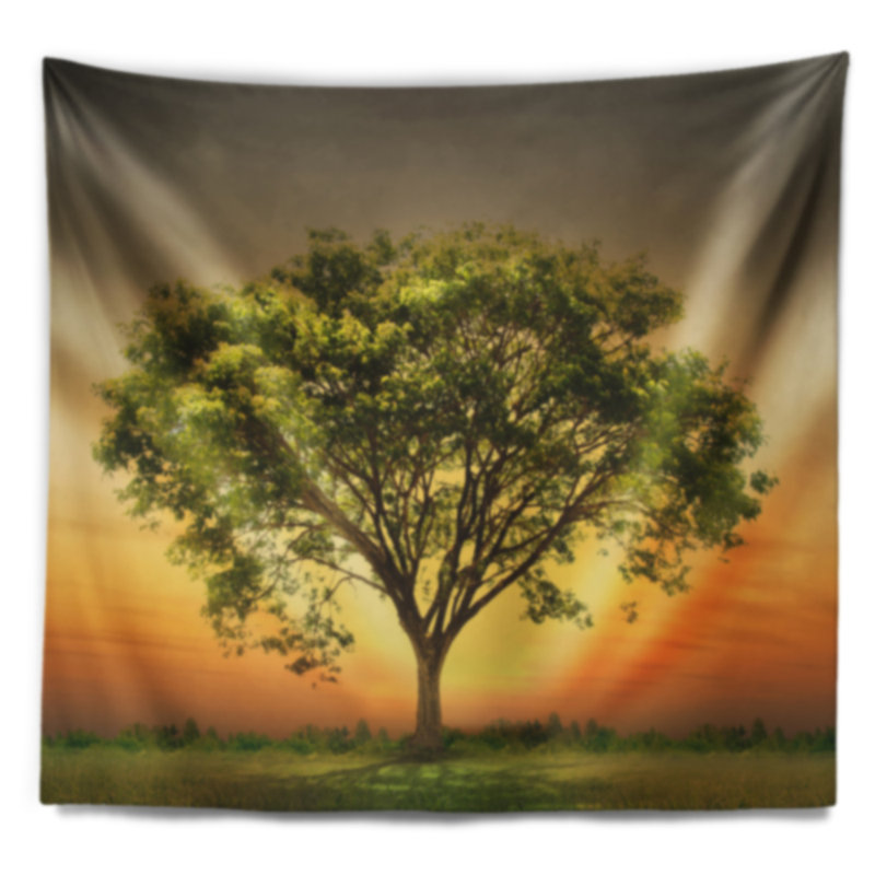 Tapisserie Arbre contre soleil couchant, H 78 po x l 92 po