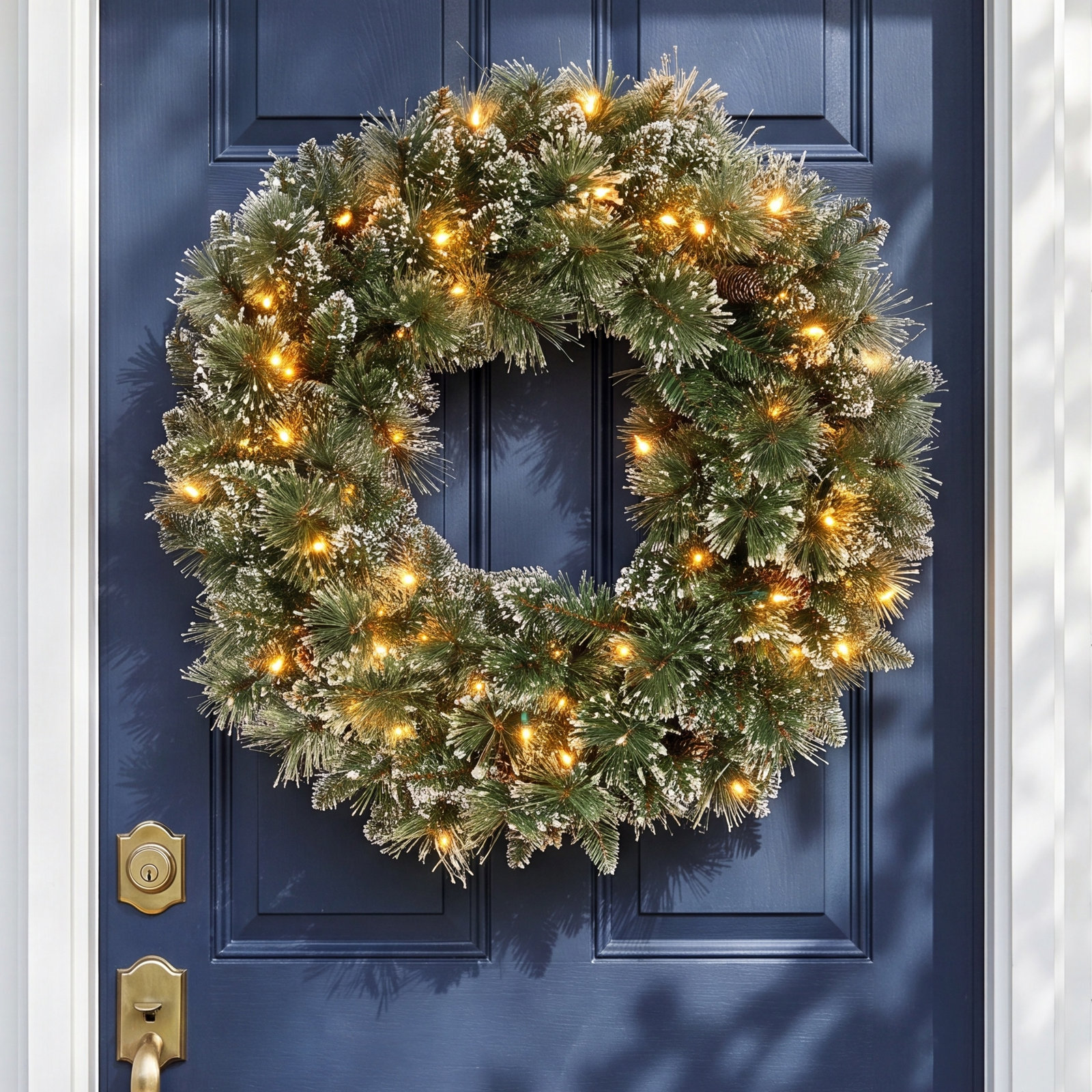 Bristle Pine Pre-Lit Wreath, 5" H x 24" W x 24" D