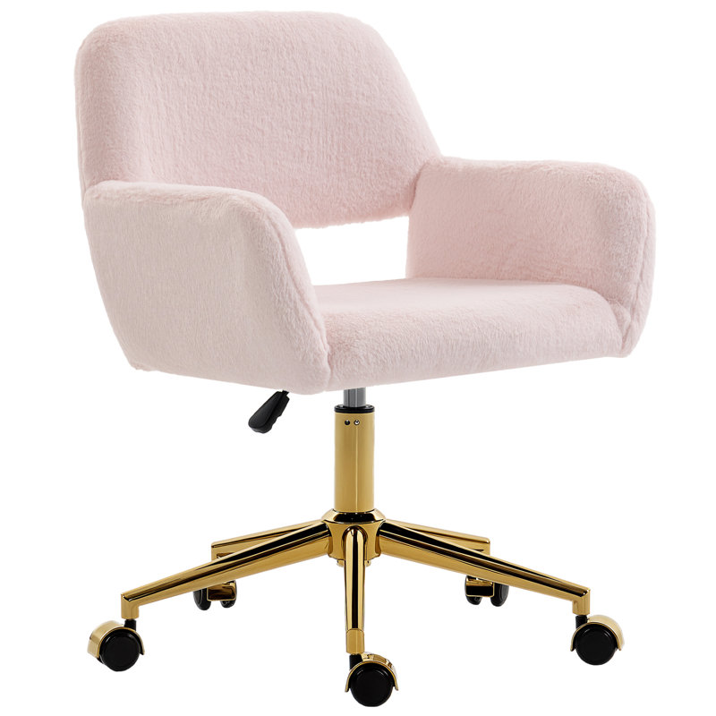 HOMCOM Swivel Office Chair Adjustable Height, Light Pink