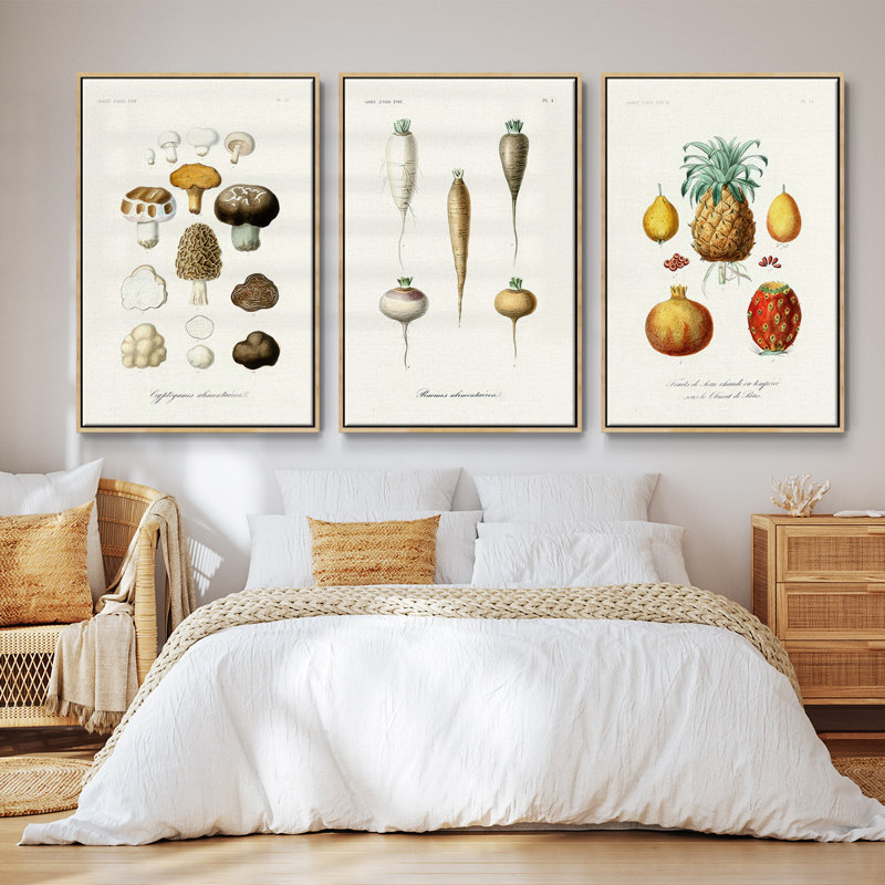 Ensemble de 3 fruits et légumes IV sur toile encadrée, Cadre en bois naturel, H 40 po x l 78 po