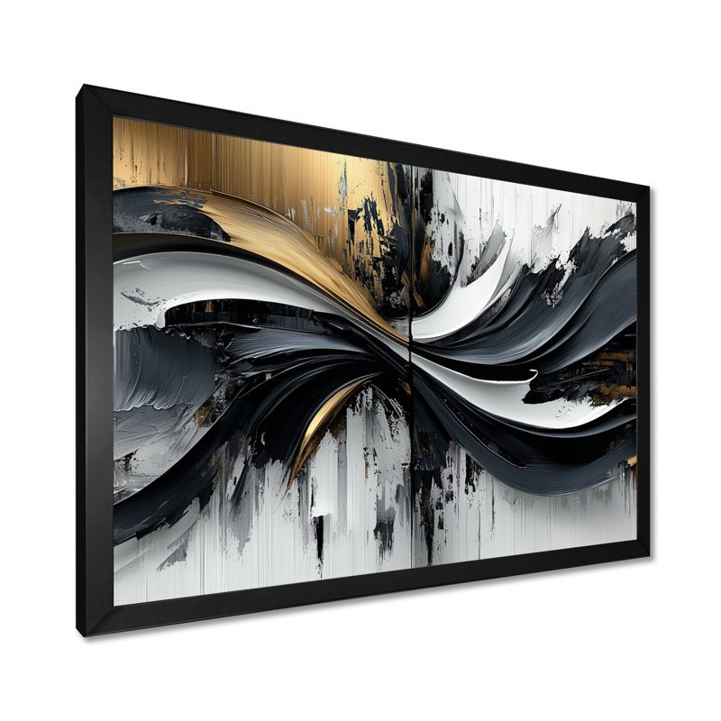 Art mural sur toile transitionnel moderne Goldern, H 30 po x l 40 po, Noir, noir, noir, noir, Cadre de photo unique