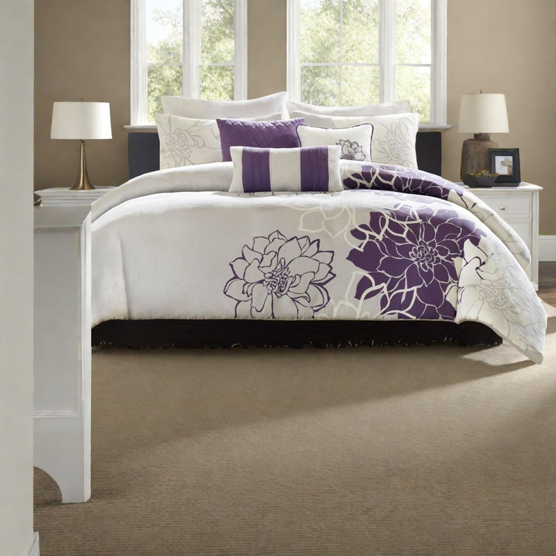 Ensemble de literie luxueuse pour lit très grand 6 pièces en satin de coton à motif floral