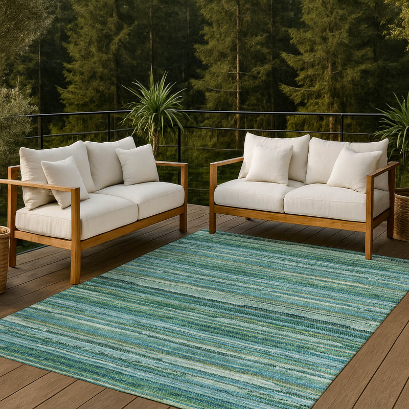 Tapis intérieur / extérieur lavable à la machine Chantille ACN2717, Bleu sarcelle, 10 pi x 14 pi