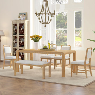 Vintage Extendable Dining Table Set For 4-6 With 4 Upholstered Chairs And 1 Bench