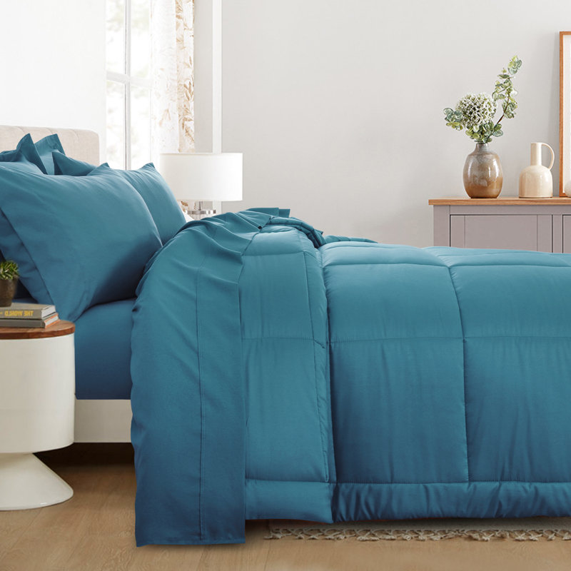 Ensemble d'édredon en microfibre 5/7-pièces , Édredon pour grand lit simple + 4 pièces supplé, Sarcelle