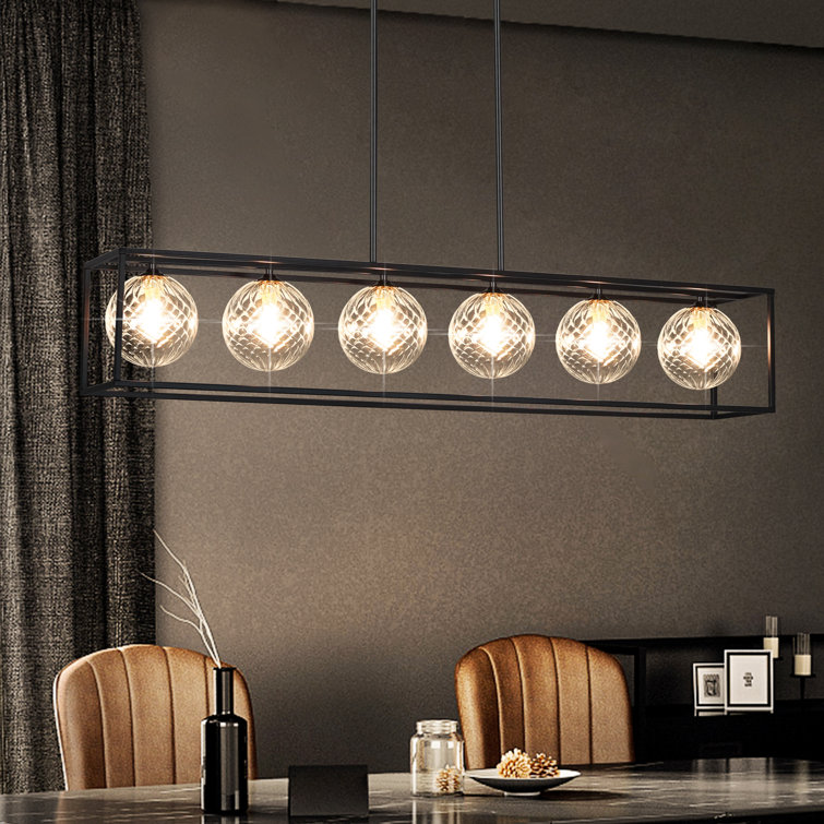 6 - Lights Modern Square / Rectangular Chandelier Black Linear Chandelier Dimmable Chandeliers For Dining Room Kitchen Island